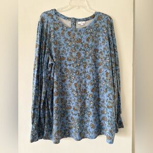 J. Jill Blue Floral Paislee  button back long sleeveBlouse size XL tall